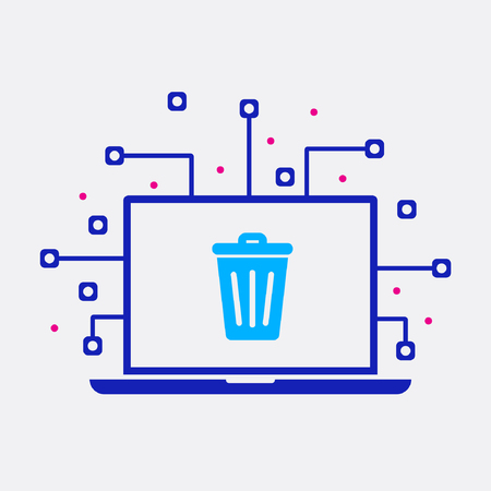 Laptop and Trash Icon Symbol Flat Isolated Design Illustrationのイラスト素材