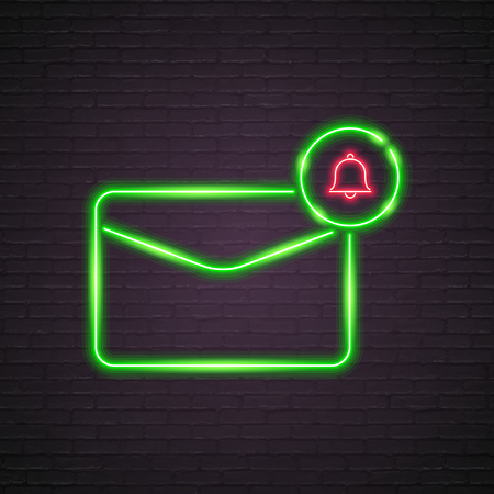 Envelope and Notification Neon Light Glowing Green Light Brightのイラスト素材