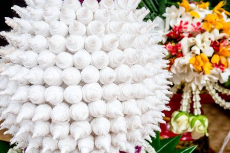 Holy string cotton to tie wrist used for thai northern ceremony weddingの写真素材