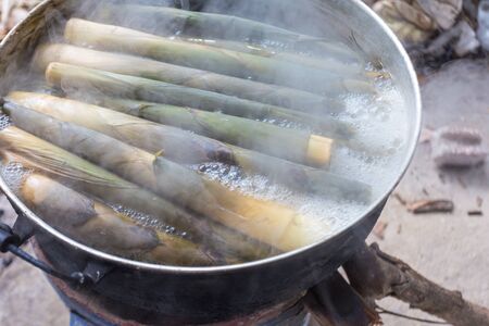 boiling bamboo shootsの写真素材