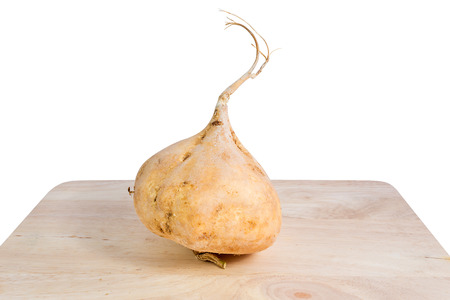 yam bean placed on wood cutting boardの写真素材