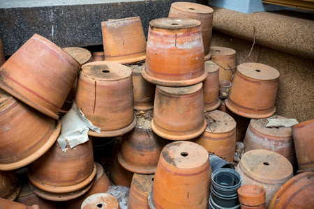 group of old terracotta potの写真素材