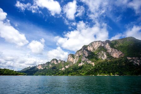 environment of mountains and river natural attractions in Ratchaprapha Dam at Khao Sok National...