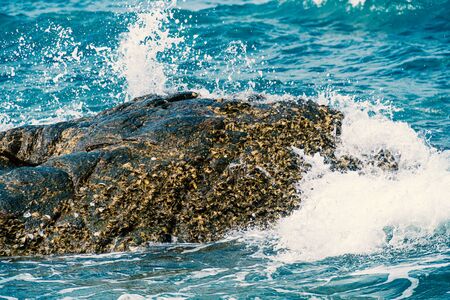 The waves hit the rocks. Used to be a habitat for shellfishの写真素材