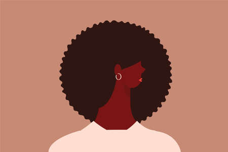 Strong afro woman portrait from a side view. self-confident black American business or model female character with wavy hair. Women's day equality concept. Flat design style vector illustrationのイラスト素材