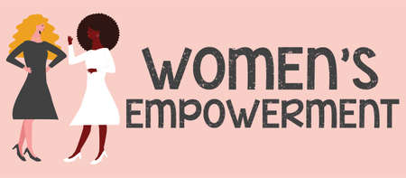 Happy women's day card with flat design style. Strong girls of different backgrounds and cultures. Female professional entrepreneur with various ethnicities together. Women empowerment movement.のイラスト素材