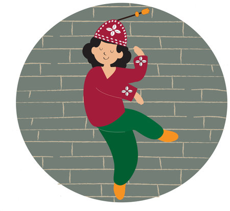Flat gnaoua character for Moroccan music. Dancer gnaoui greeting card for Festival of Morocco. Spiritual soul fusion and jazz music style background for Essaouira event. Illustration vector.のイラスト素材