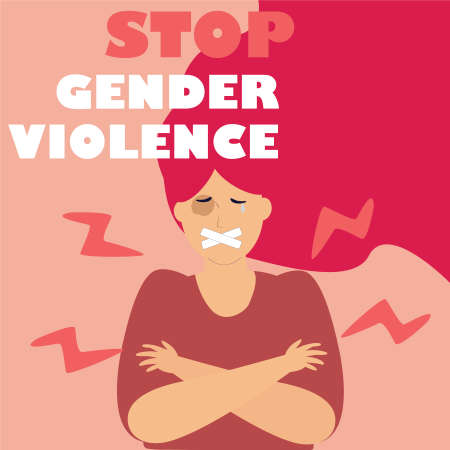Teenager girl getting abused verbally and physically. Stop bullying women background. Depressed young woman falling victim of bullying and criticism. Stop domestic gender violence awareness concept.のイラスト素材