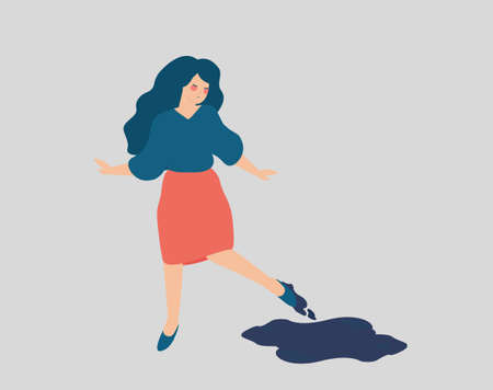 Young woman gets rid of negative thoughts and depression. Girl comes out from anxiety and stress. Recovery, Rehabilitation, Conquering Adversity, psychological problems, mental health disorder conceptのイラスト素材