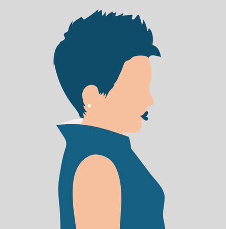 Young woman with short hair cut portrait. Confident girl in side view. European American business lady. Woman empowerment movement, mother's day, happy international women's day concept.のイラスト素材