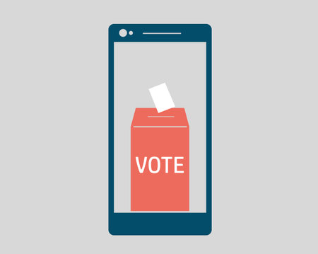 Concept of voting online using mobile phone. I vote now and put the ballot into the box over a smartphone. politics, democracy, e-voting and online election background. Vector illustrationのイラスト素材