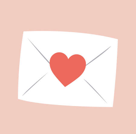 White envelope with a red heart print on Valentine's day. Concept of couple love, philanthropy, charity and donation. Vector illustrationのイラスト素材