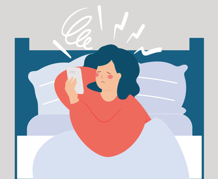 woman with smartphone in bed sick  19 coronavirus vector illustration designのイラスト素材
