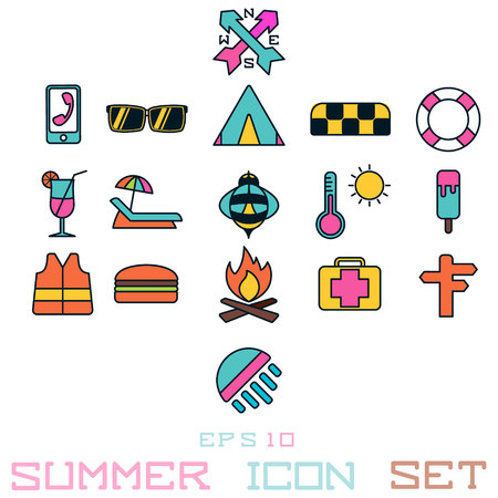 cream icon sun vacation watermelon summer iconのイラスト素材