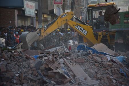 Kathmandu Napal  May 12 2015 :Dozer restore debris building after earthquake disasterのeditorial素材