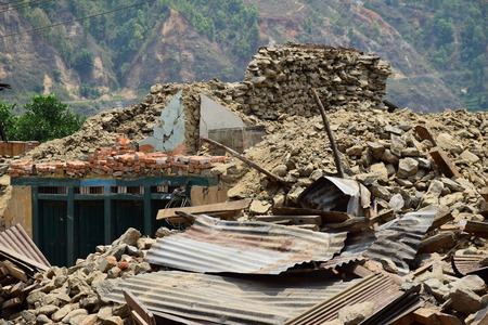 Sipaghat bazar Kavreplanchok district Nepal  May 8 2015 : Collapsed building after earthquake disasterのeditorial素材