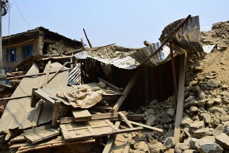 Kathmandu, Nepal - May 12, 2015 : Collapsed building after earthquake disasterのeditorial素材
