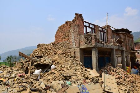 Kathmandu, Nepal - May 12, 2015 : Collapsed building after earthquake disasterのeditorial素材