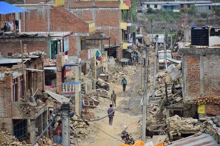 Kathmandu, Nepal - May 12, 2015 : Collapsed building after earthquake disasterのeditorial素材