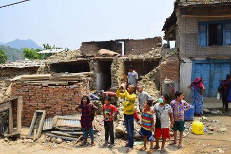 Kathmandu, Nepal - May 12, 2015 : Collapsed building after earthquake disasterのeditorial素材