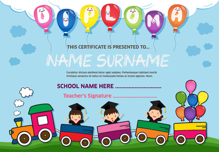 Kids Diploma certificate background design templateのイラスト素材