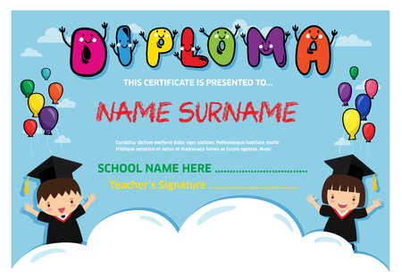 Kids Diploma certificate background design templateのイラスト素材