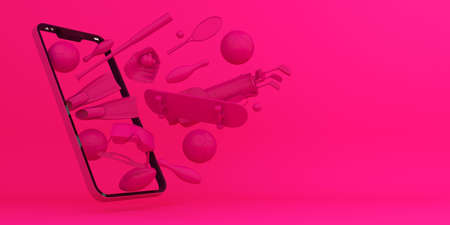 Online Shopping Sports equipment, Mobile Application, 3d rendering.