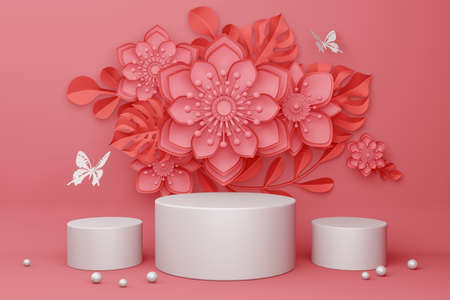 Empty display with flower for presentation 3d rendering.の写真素材