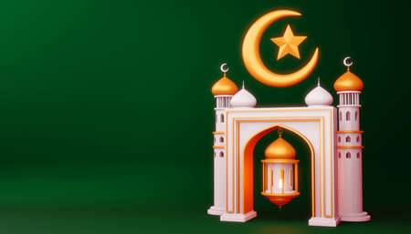 Ramadan Kareem background, mosque building, 3d rendering illustration.の写真素材
