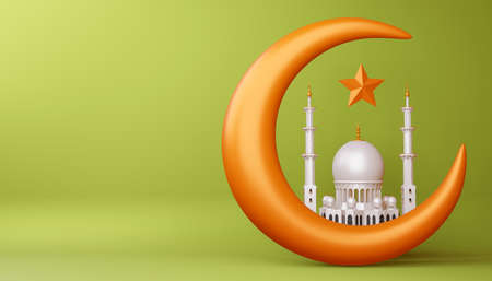 Ramadan Kareem background, mosque building, 3d rendering.の写真素材