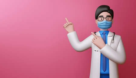 Doctor man pointing fingers, 3d rendering.
