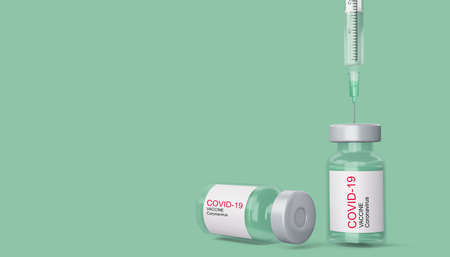 Covid-19 vaccine bottle with syring, coronavirus vaccine, 3d rendering illustration