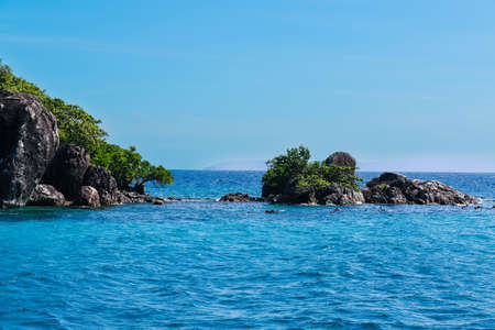 Beautiful sea with clear sky and islandの写真素材