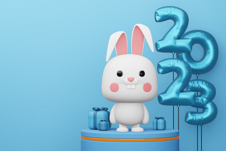 Happy new year 2023, year of the rabbit, 3d rendering
