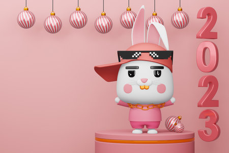 Happy new year 2023, year of the rabbit, 3d rendering