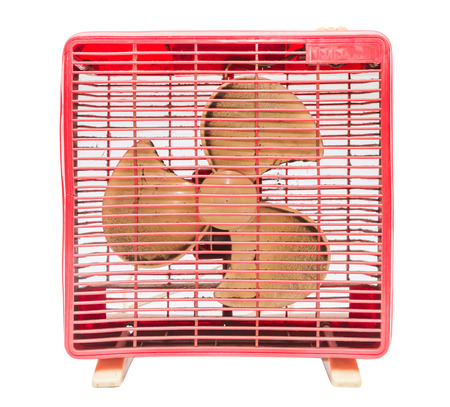 Red Fan dirty with dust on white background.の写真素材