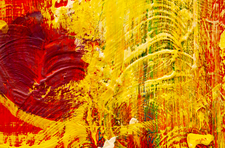 Background, Paint oil red yellow and green color on canvas.の写真素材