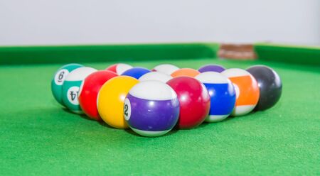 Snooker balls on green table.の写真素材