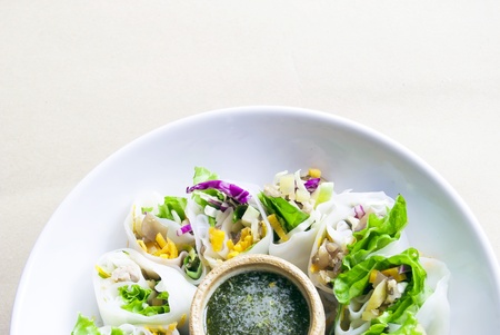 NOODLE Thai apply style vegetables roll  Snacks are beneficial to the body and health  The review of all ages as food in Asia  Stuffed pork, chicken and put meat and vegetables  の写真素材