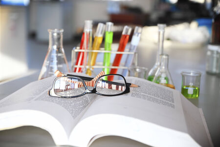 the laboratory test tubes with colorful liquidの写真素材