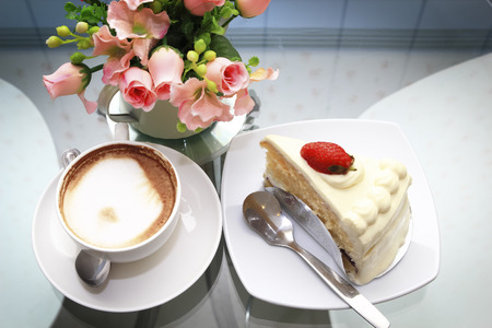 strawberry cake and coffeeの写真素材