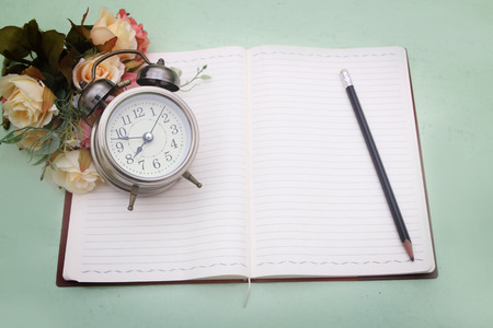 blank of book and flower with vintage filterの写真素材