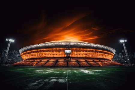The night view of the empty football stadium in Shanghai, China.