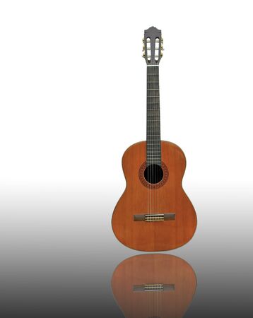 Front Old classic guitar on reflect floorの写真素材