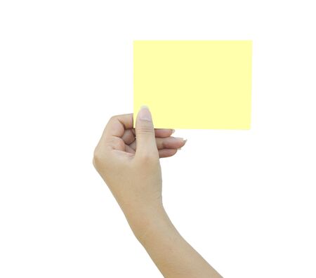 Hand and a card on white backgroundの写真素材