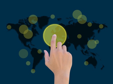 hand pushing a button on a touch screen interface の写真素材