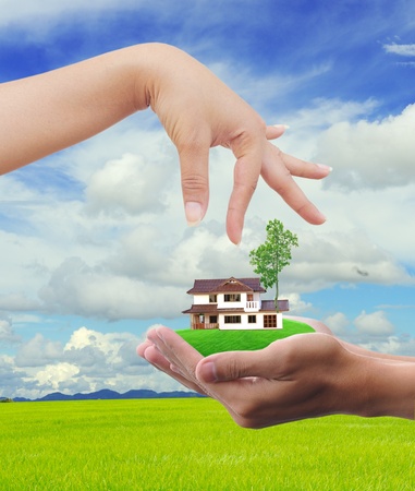 concept of buying house property with blue sky background の写真素材