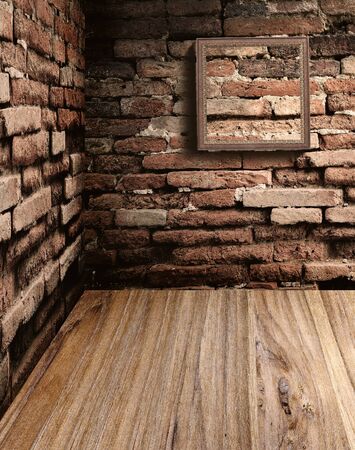 picture frame on old wallの写真素材