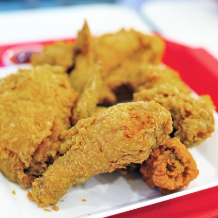 Golden brown fried chickenの写真素材