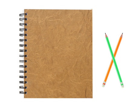 stack of ring binder book or brown notebook isolated on white background の写真素材